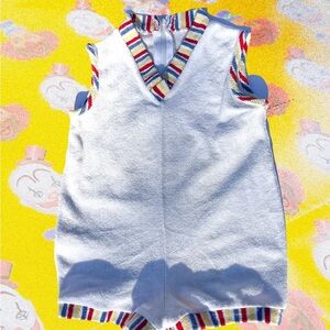 Vintage Colorful Striped Trim White Sleeveless Romper